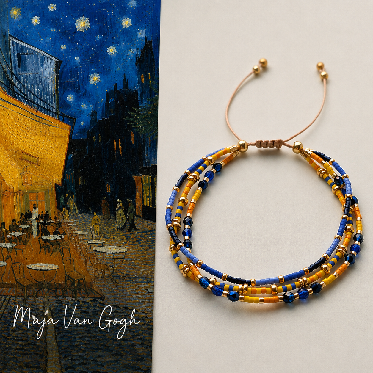 Flertrådet håndlavet armbånd med Miyuki perler og krystaller – Maja
